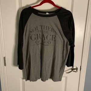 Baseball T southern by the face of God sz XL grey and charcoal grey 3/4 sleeve